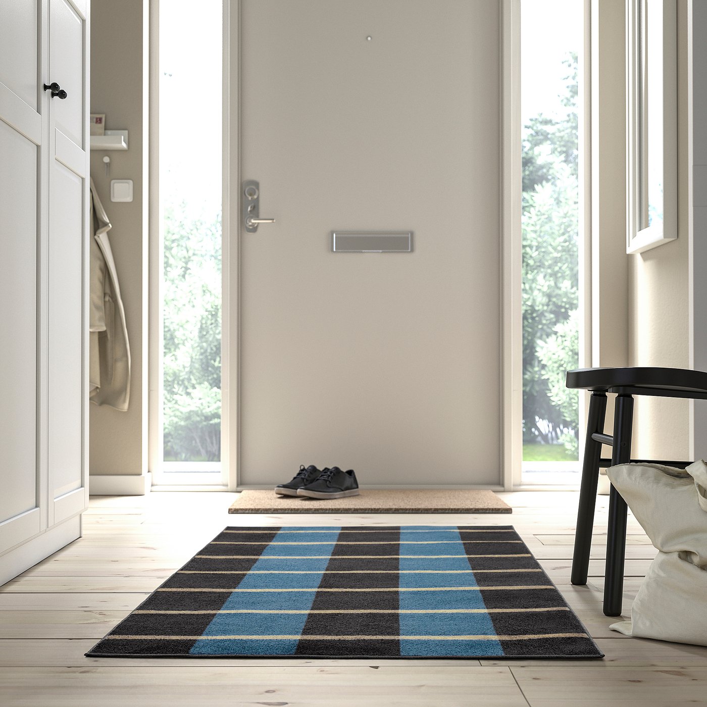Thumbnail - IKEA ARBETSZON Teppich Kurzflor grau blau/Karo