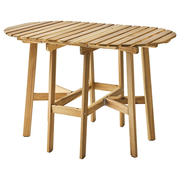 ASKHOLMEN runder Outdoor-Tisch aus Holz, naturfarben, klappbar, robust.