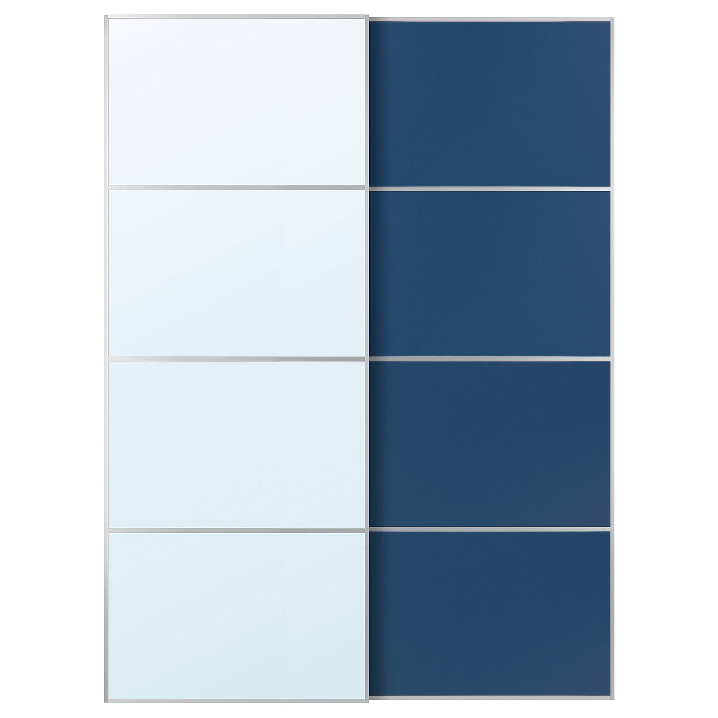 IKEA AULI / MEHAMN Schiebetürpaar Aluminium Spiegelglas/doppelseitig blau 150x201 cm