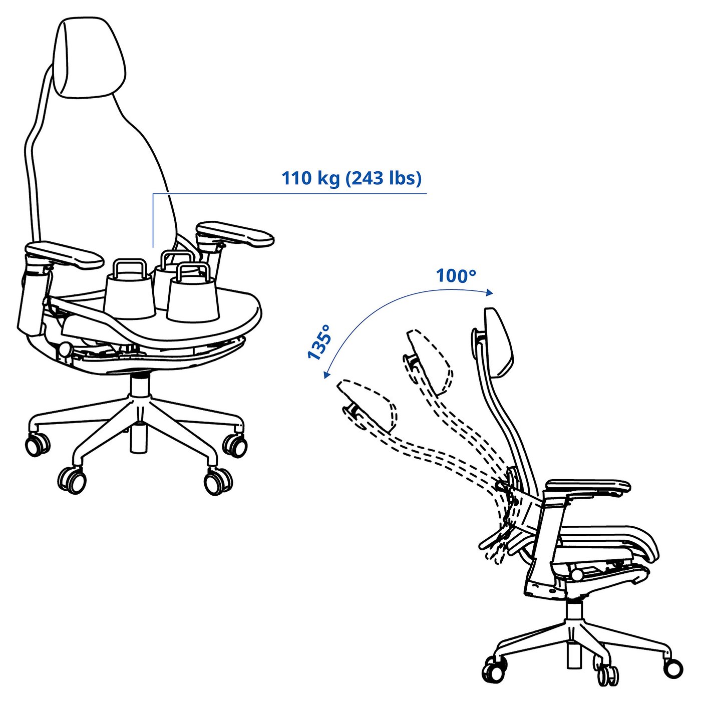 Thumbnail - IKEA BÄSTBOLL Gamingstuhl blau/Mjuk hellgrau