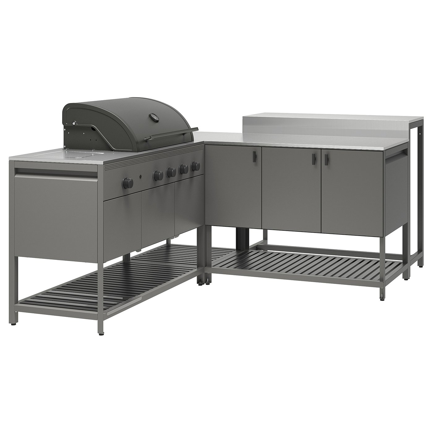 IKEA BÅTSKÄR Außenküche mit Gasgrill+Bartisch dunkelgrau