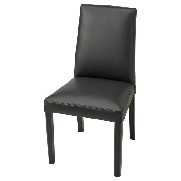 BERGMUND Stuhl aus schwarzem Leder, modernes Design mit quadratischer Rückenlehne und Sitzfläche, vier dünne Beine.