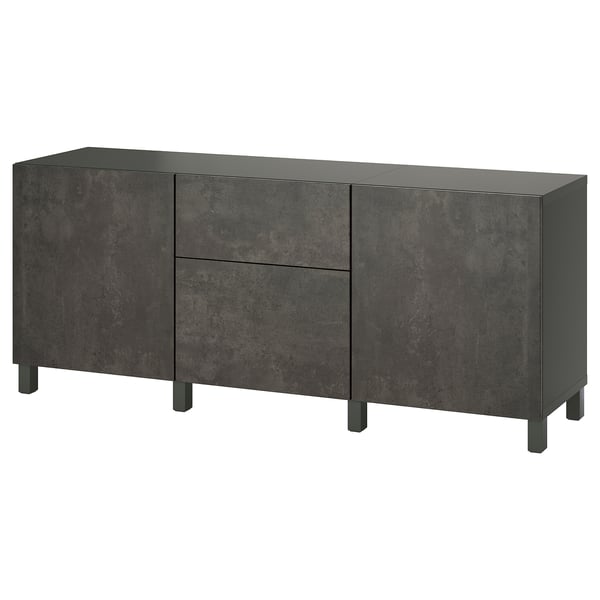 Schwarzes ikea BESTÅ Sideboard mit Türen, Schubladen und Regalen.