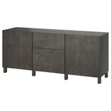 Schwarzes ikea BESTÅ Sideboard mit Türen, Schubladen und Regalen.