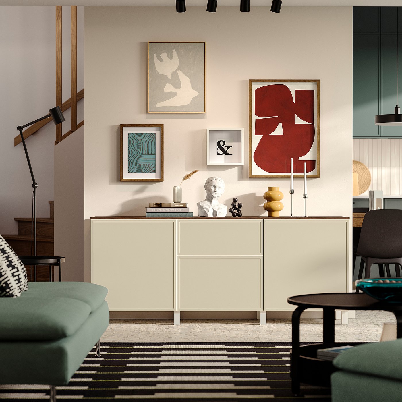 Thumbnail - IKEA BESTÅ Aufbewahrung mit Schubladen weiß/Krukmakare beige 180x42x75 cm