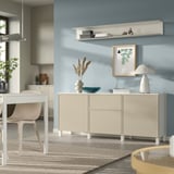 BESTÅ Aufbewahrung mit Schubladen, weiß/Krukmakare beige, 180x42x75 cm