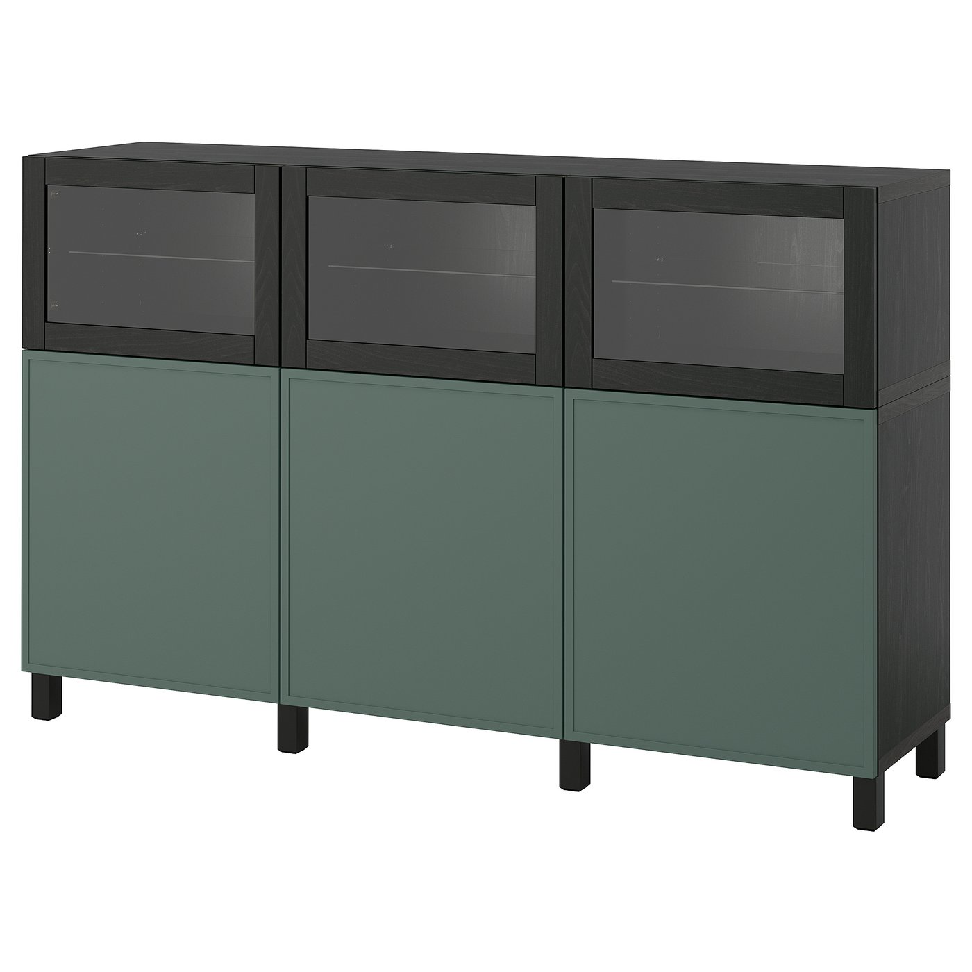 IKEA BESTÅ Aufbewahrung mit Türen schwarzbraun/Krukmakare dunkel graugrün