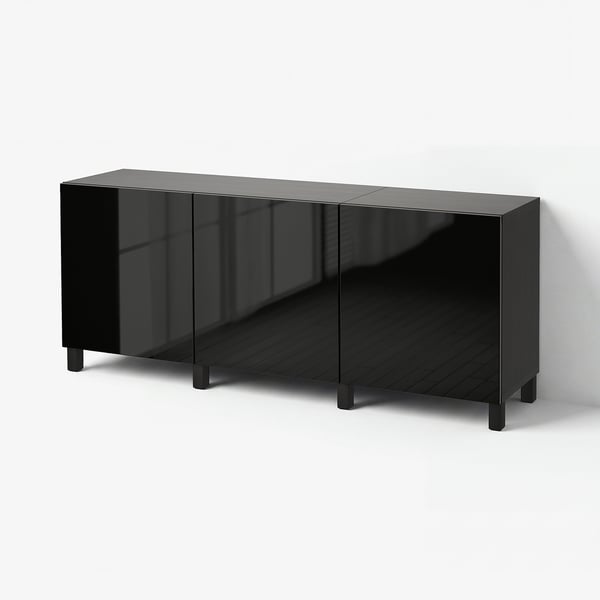 BESTÅ Aufbewahrung mit Türen, schwarzbraun/Selsviken/Stubbarp Hochglanz schwarz, 180x42x74 cm