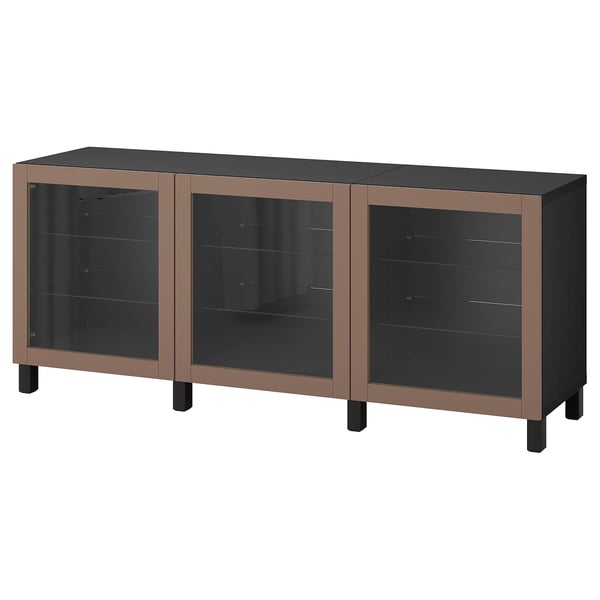 IKEA BESTÅ Sideboard, braun, rechteckig, verstellbare Regale, Glastüren, dunkle Platte.