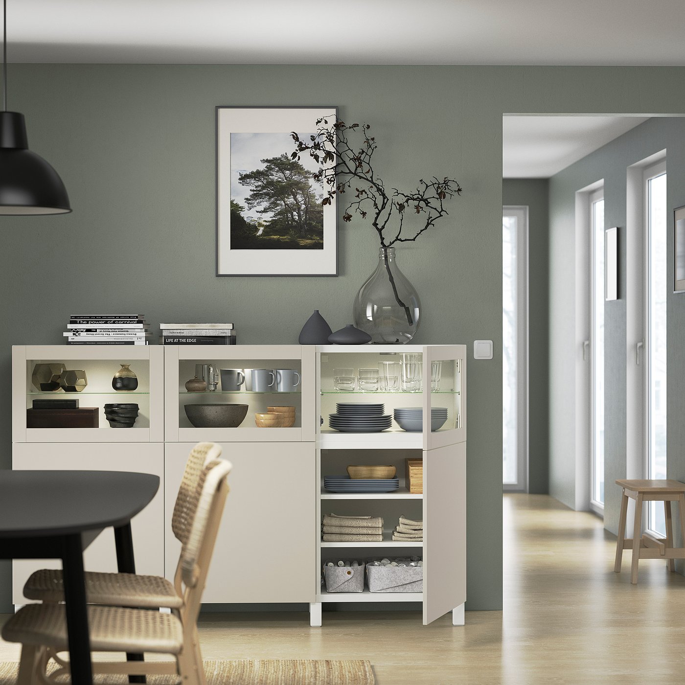 Thumbnail - IKEA BESTÅ Aufbewahrung mit Türen weiß Lappviken/helles Graubeige Klarglas