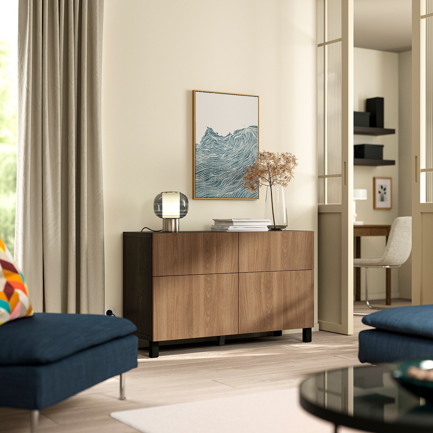 Thumbnail - IKEA BESTÅ Aufbewkomb.+Türen/Schubladen schwarzbraun/Lappviken/Stubbarp Nussbaumnachbildung