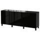Schwarzes glänzendes Sideboard mit 3 Türen und Beinen. BESTÅ modernes Design für die Lagerung.