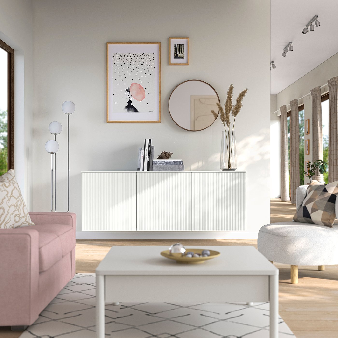 Thumbnail - IKEA BESTÅ Schrankkombination für Wandmontage weiß Förvaltare/weiß Hochglanz weiß