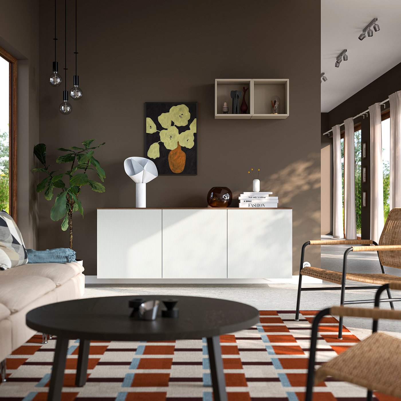 Thumbnail - IKEA BESTÅ Schrankkombination für Wandmontage weiß Förvaltare/weiß Nussbaumnachbildung