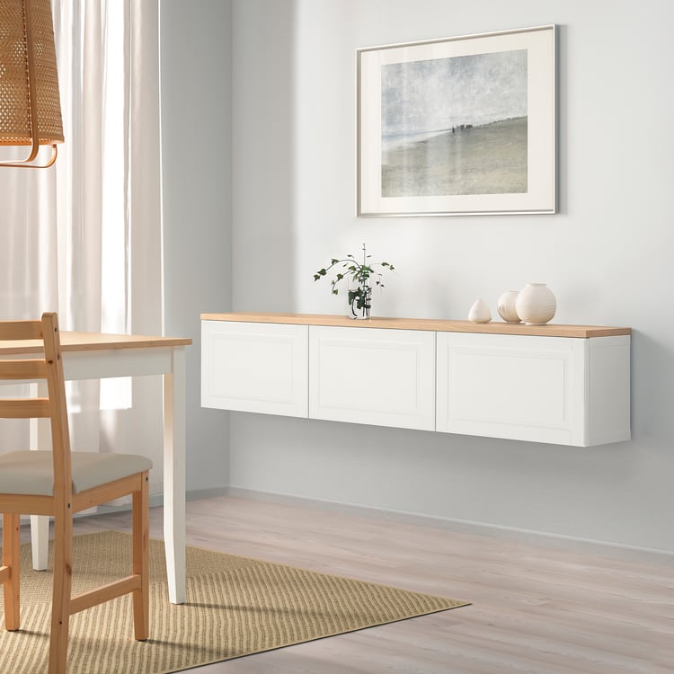Ikea Besta Wandmontage Mit Schiene Anleitung BESTÅ Schrankkombination für Wandmontage, weiß Smeviken/Eichenfurnier