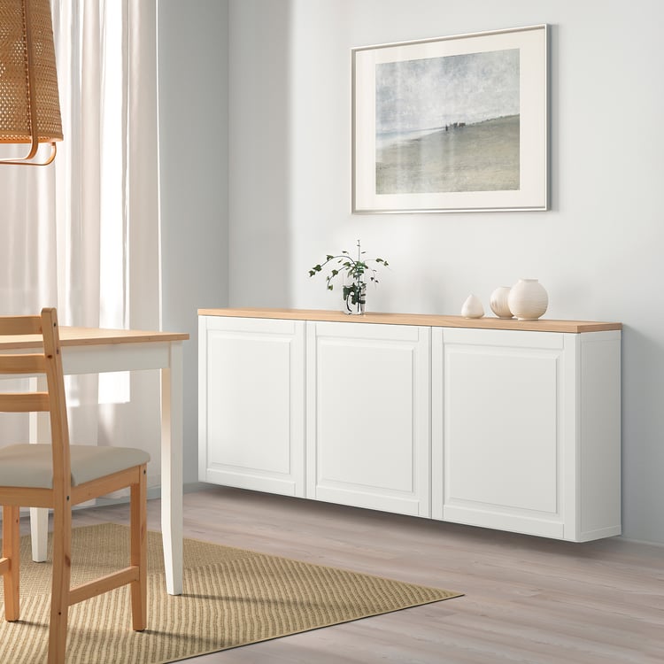 BESTÅ Schrankkombination für Wandmontage - weiß Smeviken/Eichenfurnier
