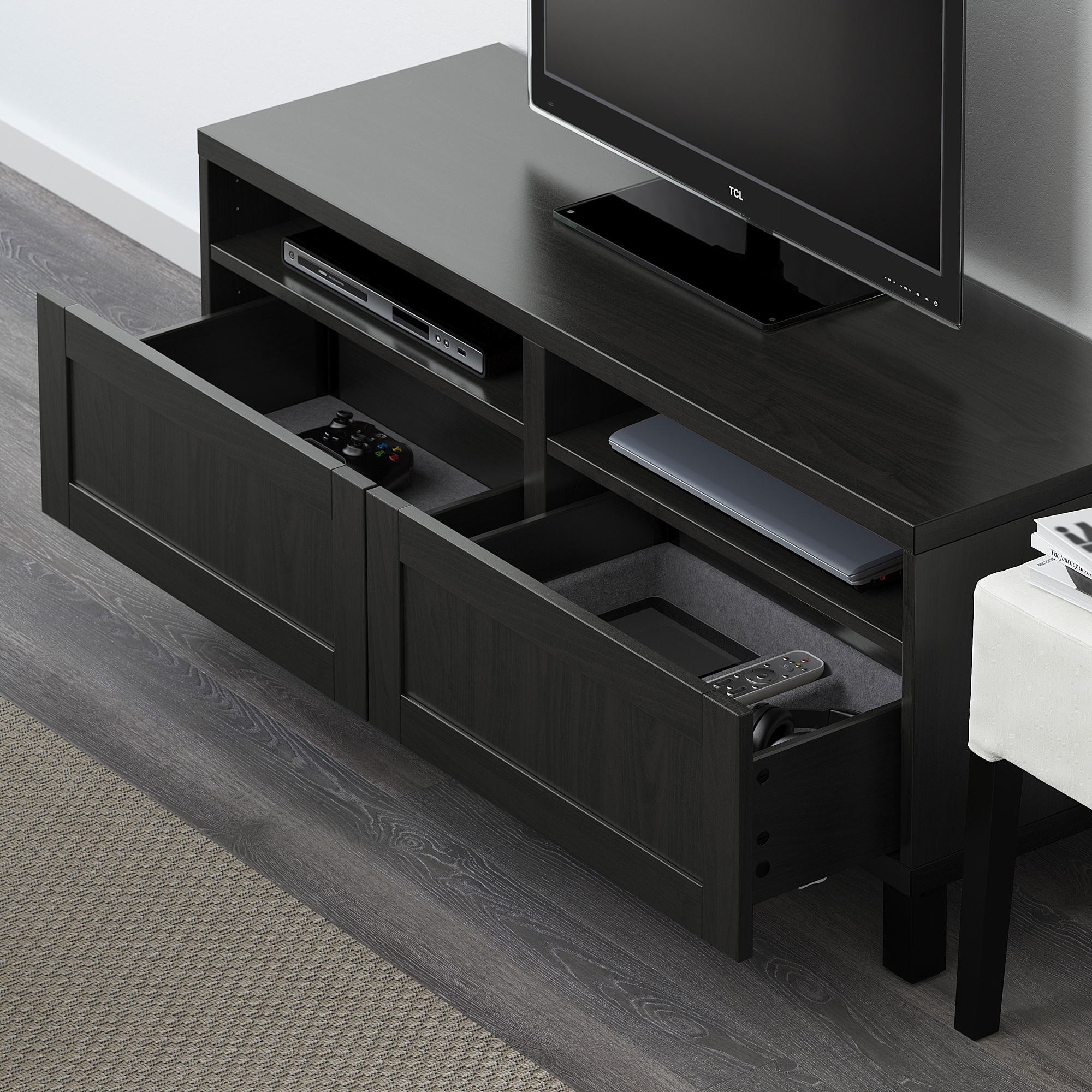 Ikea Bestå Tv-bank Mit Schubladen Aufbau BESTÅ TV-Bank mit Schubladen - schwarzbraun/Hanviken/Stubbarp