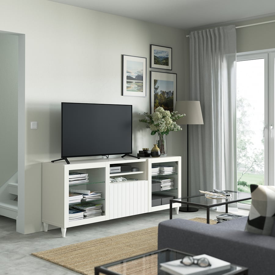 Ikea Bestå Tv-bank Mit Schubladen Aufbau BESTÅ TV-Bank mit Schubladen, weiß/Sutterviken/Kabbarp Klarglas weiß
