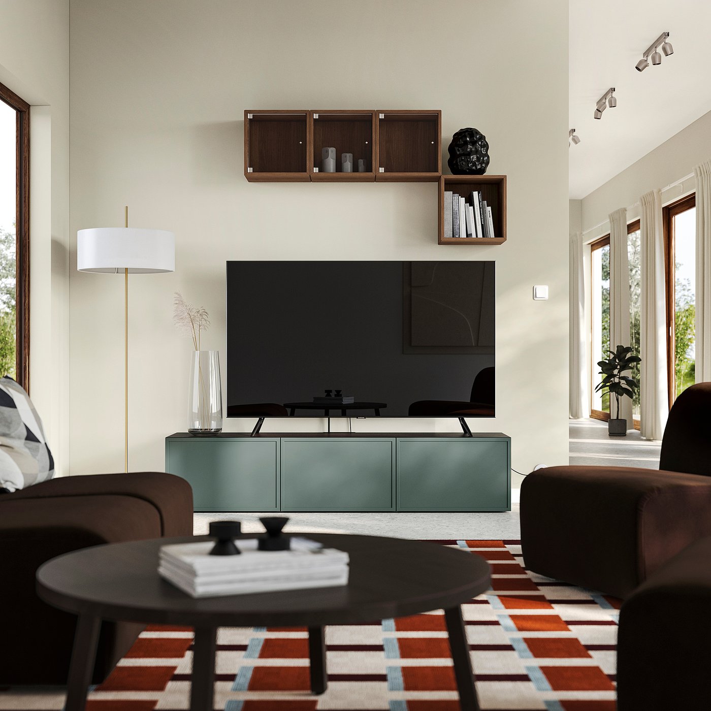 Thumbnail - IKEA BESTÅ TV-Bank mit Türen schwarzbraun/Krukmakare dunkel graugrün