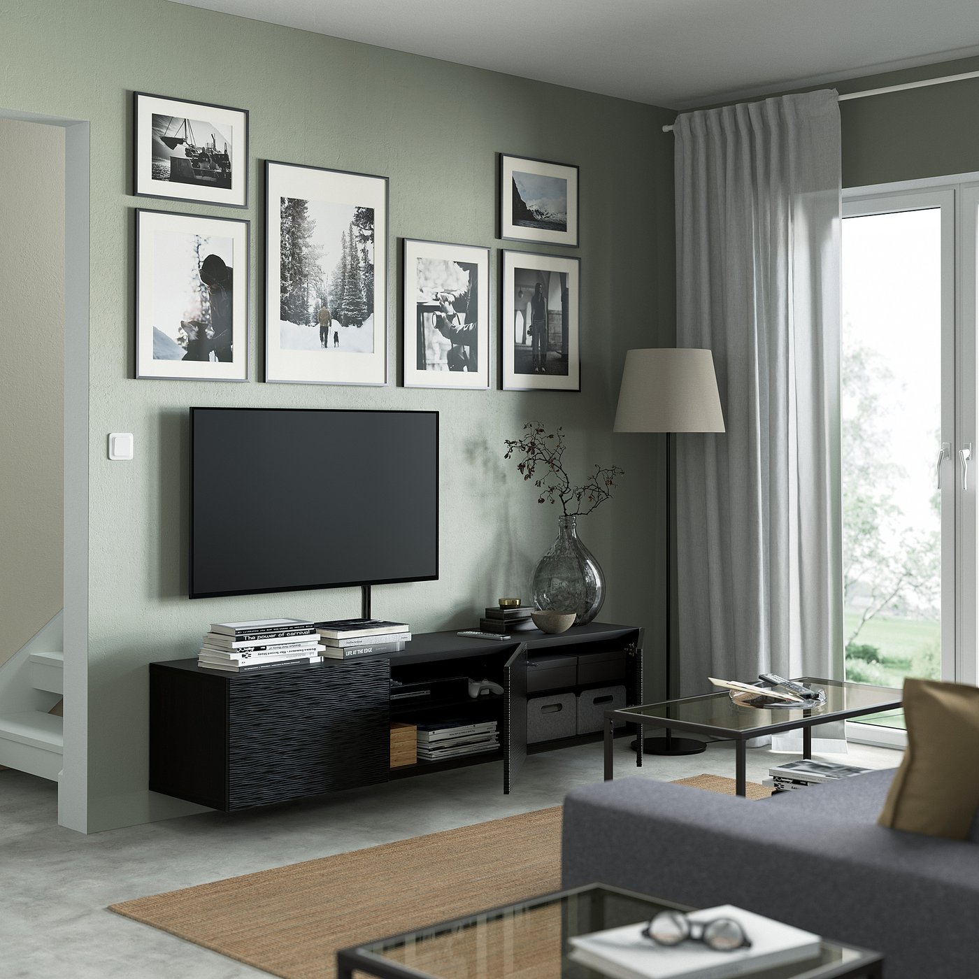 Thumbnail - IKEA BESTÅ TV-Bank mit Türen schwarzbraun/Laxviken schwarz