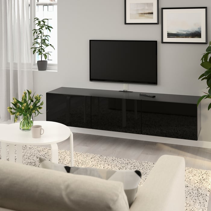 BESTÅ TVBank mit Türen, schwarzbraun/Selsviken Hochglanz schwarz, 180x42x38 cm IKEA Deutschland