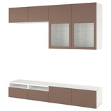 Ikea BESTÅ TV-Möbel, weiß und braun, modernes Design, Wand- und Bodenschränke, Glastüren.