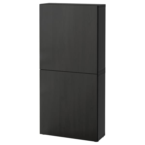 Schwarzer BESTÅ-Schrank, schlankes, minimalistisches Design, hoch mit zwei Türen, wandmontierter, moderner Wohnschrank.
