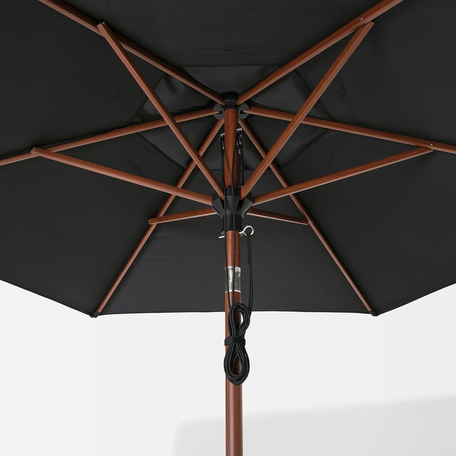 BETSÖ / LINDÖJA Sonnenschirm mit Ständer, Holzeffekt braun schwarz