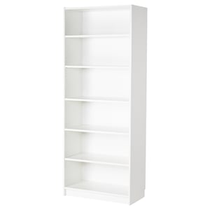 Weißes BILLY Bücherregal mit verstellbaren Regalen zum Organisieren.