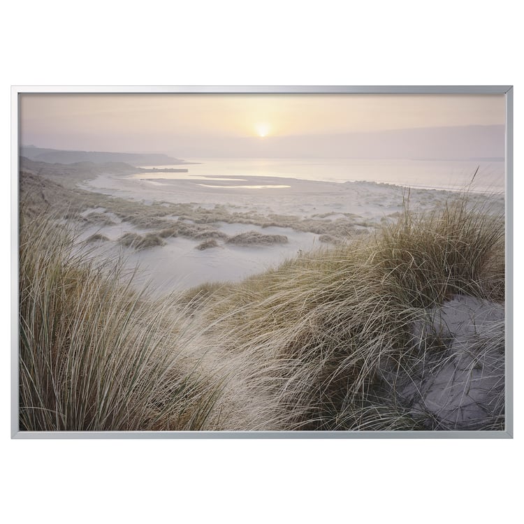 BJÖRKSTA Gerahmtes Bild - Strand bei Morgendämmerung/aluminiumfarben