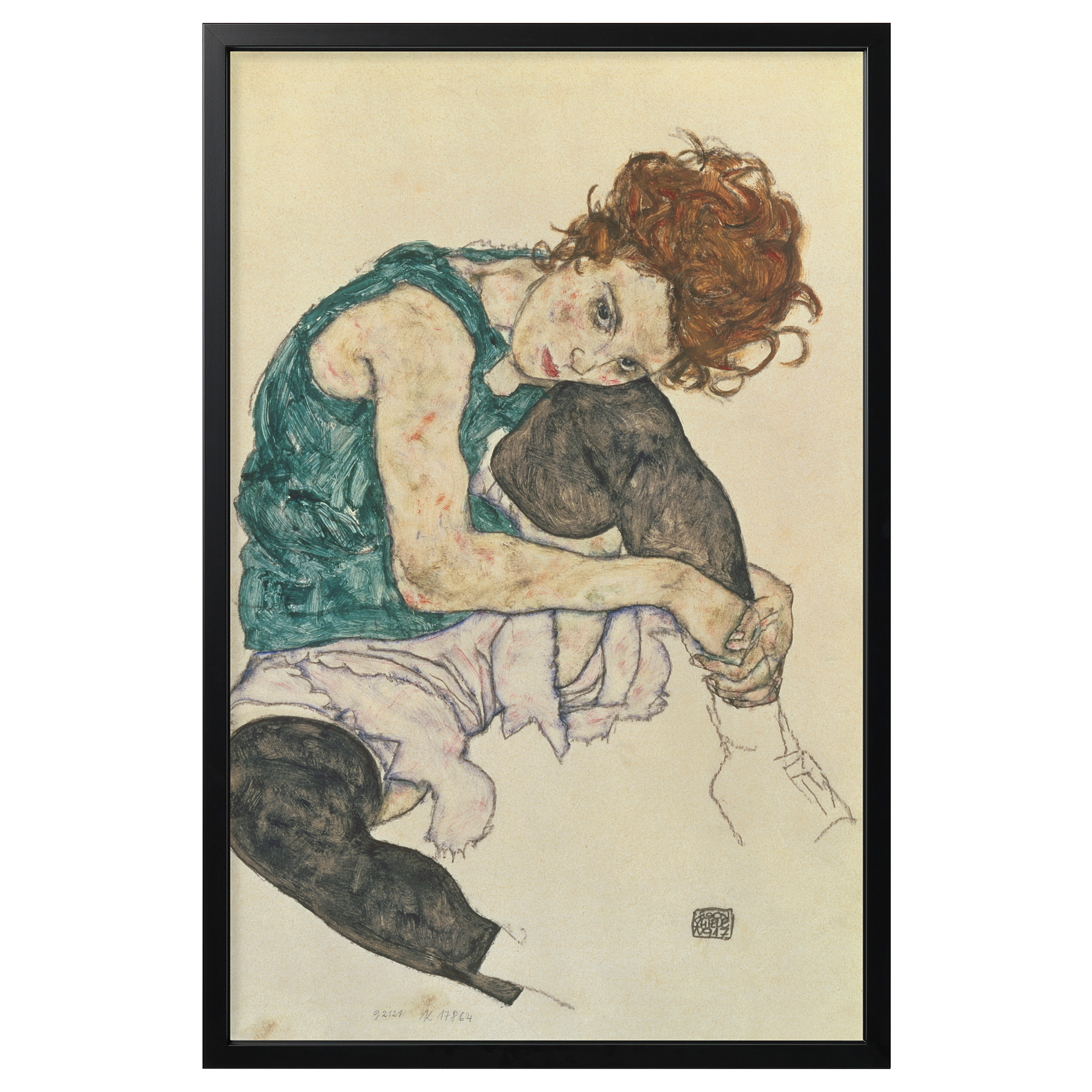 BJÖRKSTA Gerahmtes Bild - Sitzende Frau mit gebeugtem Knie, schwarz