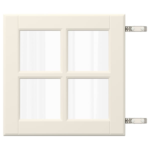 BODBYN weiße Schranktür mit Glasscheiben, 4-Scheiben-Design, aufklappbar.