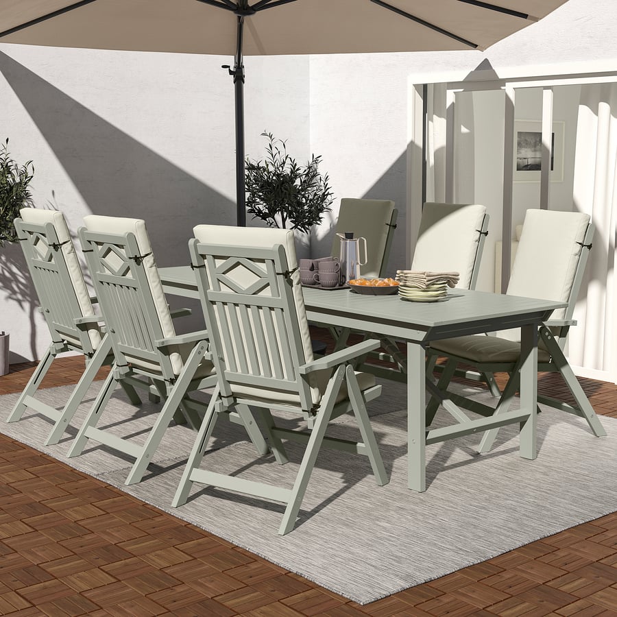 BONDHOLMEN Tisch+6 Hochlehner/außen - grau las./Frösön/Duvholmen beige