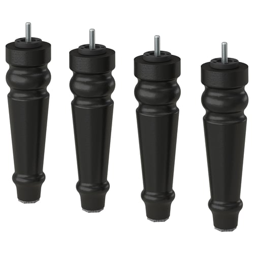 Vier schwarze Holzbeine mit Schrauben, konisches Design, robuster und klassischer Stil.