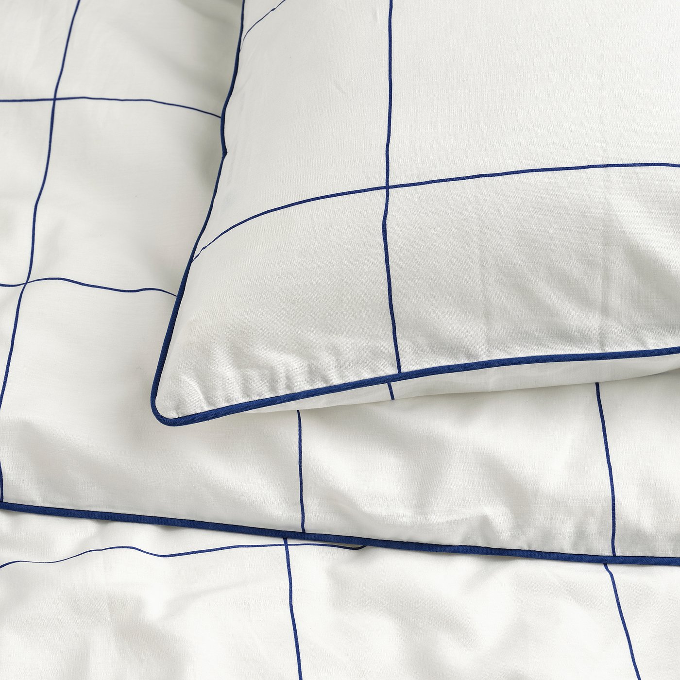 Thumbnail - IKEA BREDVECKLARE Bettwäsche-Set, 3-teilig weiß blau/Karo 240x220/80x80 cm