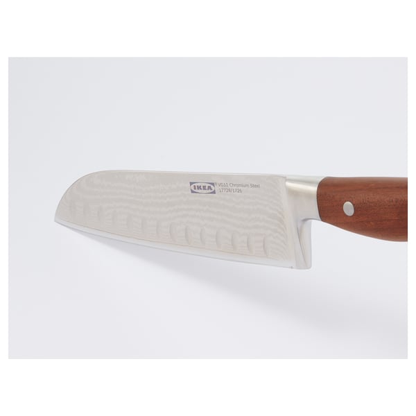 Messer mit Klinge aus rostfreiem Stahl und Holzgriff.