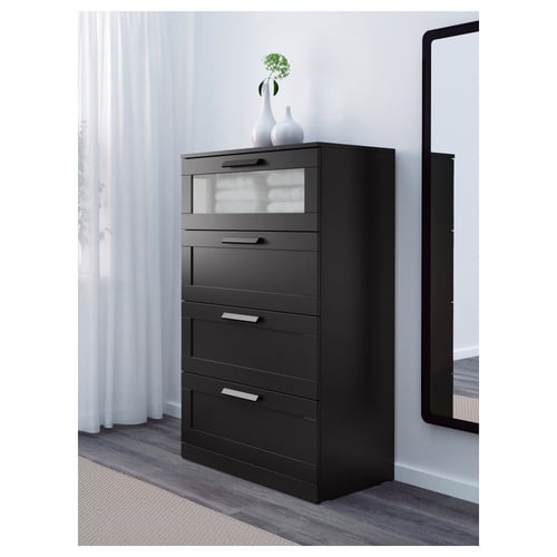BRIMNES Kommode, 4 Schubladen, schwarz/Frostglas, 78x124 cm - IKEA ...