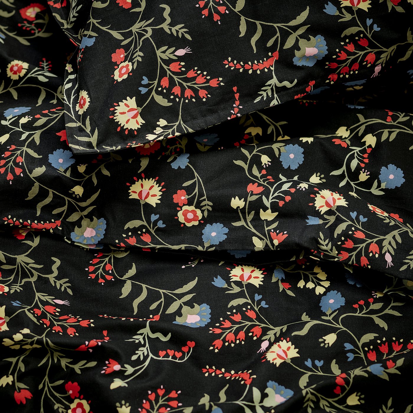 Thumbnail - IKEA BRUDKRUSBÄR Bettwäsche-Set, 3-teilig schwarz bunt/Blumenmuster 240x220/80x80 cm
