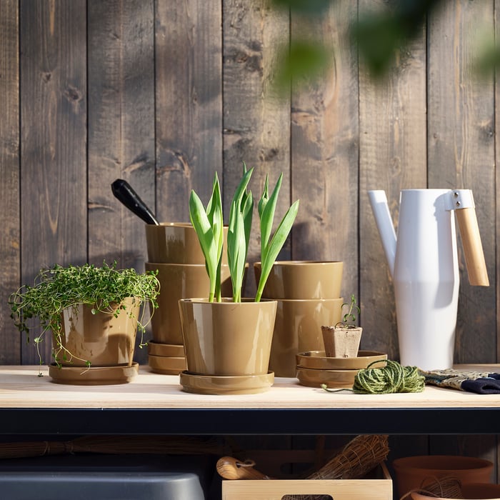 CITRUSFRUKT Blumentopf mit Untersetzer, drinnen/draußen ocker, 12 cm