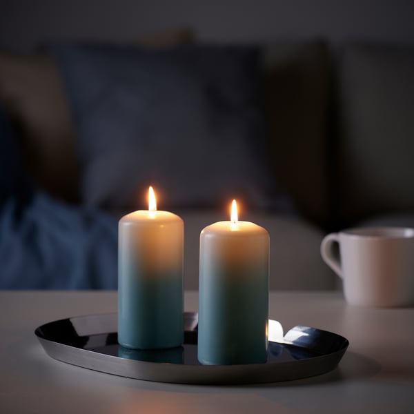 DAGLIGEN Blockkerze duftneutral, blassblau, 14 cm 40 Std.