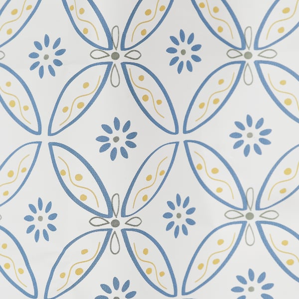 Blaues und gelbes Blumenmuster auf weiß. Detailliertes, lebendiges Design. Wasserfester EVA-Kunststoff.