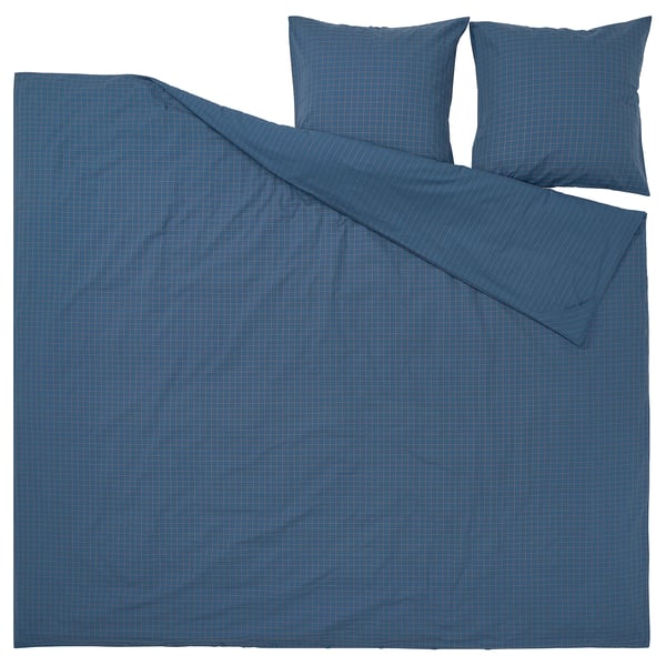 Dunkelblaues DOFTAKLEJA Bett-Set, kariert/gestreifte Baumwolle, rechteckig, glatt.