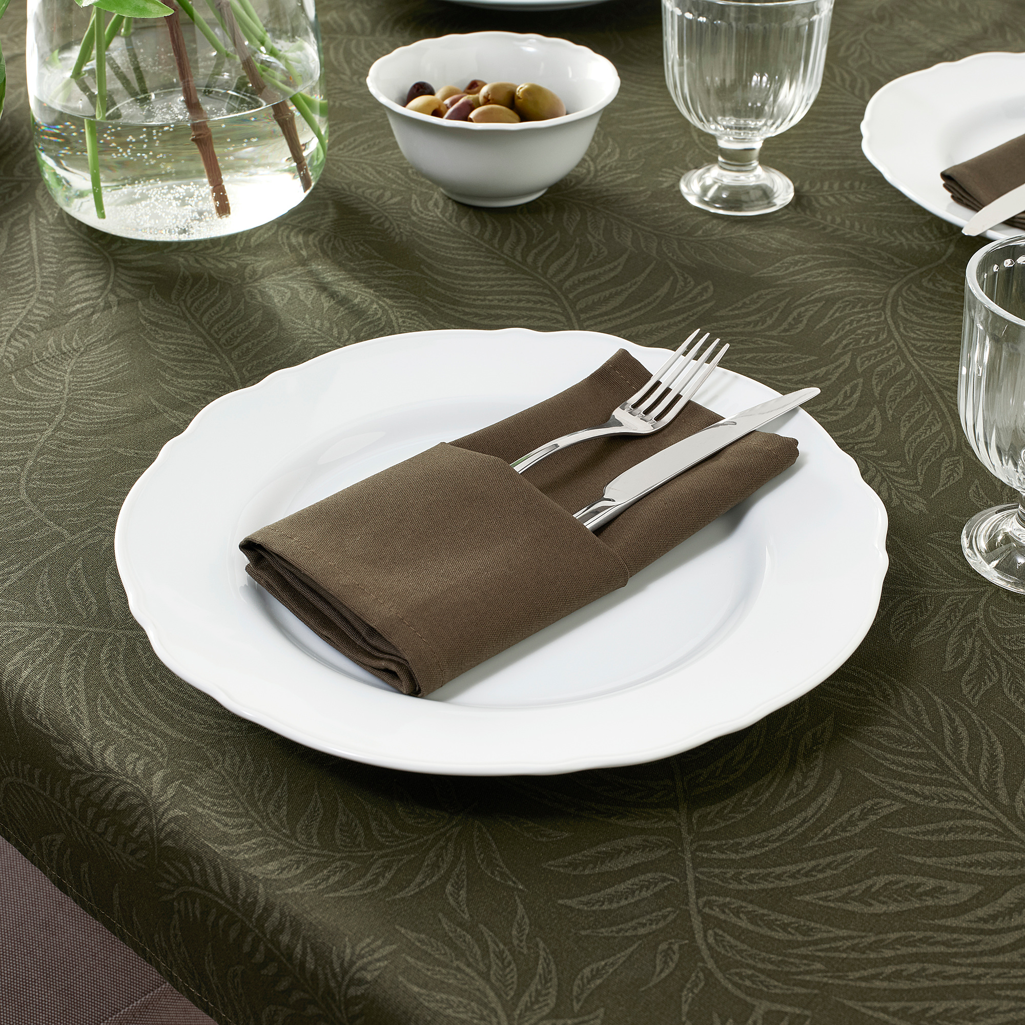 DOFTMINNE Tischdecke und 6 Servietten, gemustert/grün, 145x240/38x38 cm