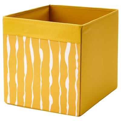 DRÖNA Stoffbox, gelb mit weißen Wellen, quadratische Form, zur Aufbewahrung und Organisation.