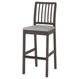 EKEDALEN Barhocker, dunkelbraun, Holzgestell, graues Kissen, schlankes Design.