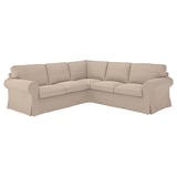 EKTORP beiges Ecksofa, weicher Stoff, dicke Kissen, klassisches Design.