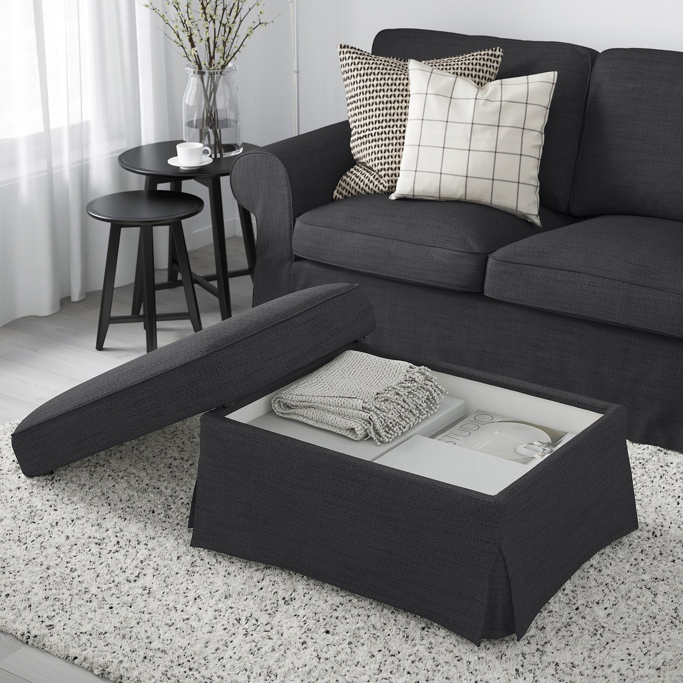 Thumbnail - IKEA EKTORP Hocker mit Aufbewahrung Hillared anthrazit Hillared anthrazit