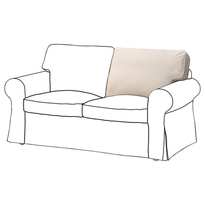 Ein IKEA EKTORP Zweisitzer, beige, mit gerollten Armlehnen und abnehmbaren Bezügen.