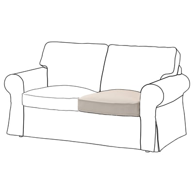 Strichzeichnung eines modernen weißen Sofas mit aufgerollten Armlehnen und Kissen.