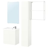 Weißes ENHET Badezimmer-Set: Spiegel, Waschbecken und Stauraum.